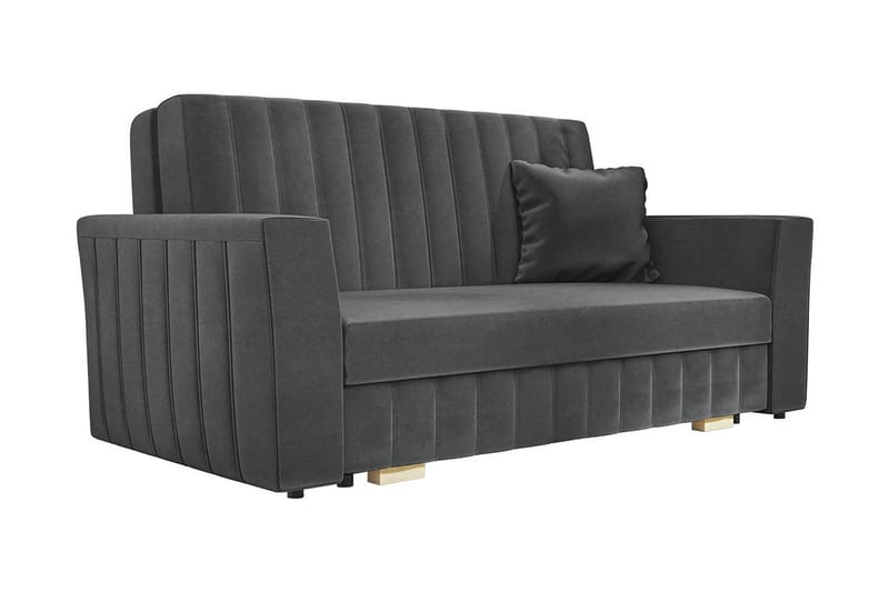 Bensbyn 2-sits Bäddsoffa med Förvaring och Vertikala Sömmar i Sammet, Grå
