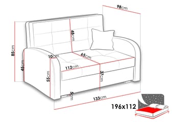 Bensbyn 2-sits Längsbäddad Bäddsoffa 112x196 cm med Förvaring i Tyg - Röd - Möbler - Soffa - Bäddsoffa
