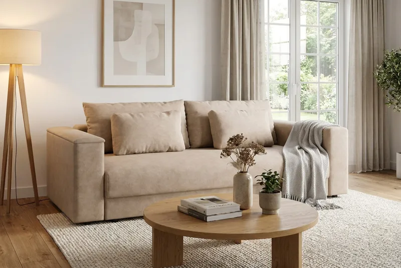 Bergen Extra djup 3-sits Bäddsoffa med Bäddmadrass i Memoryskum och Tvättbar klädsel - Beige - Möbler - Soffa - Bäddsoffa
