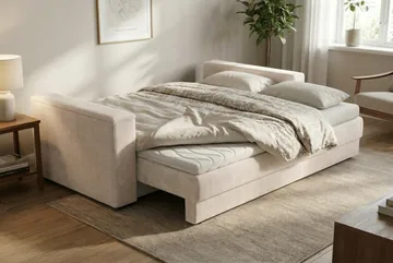 Bergen Extra djup 3-sits Bäddsoffa med Bäddmadrass i Polyesterskum Vändbar Sommar- & Vintersida och Tvättbar klädsel - Beige - Möbler - Soffa - Bäddsoffa