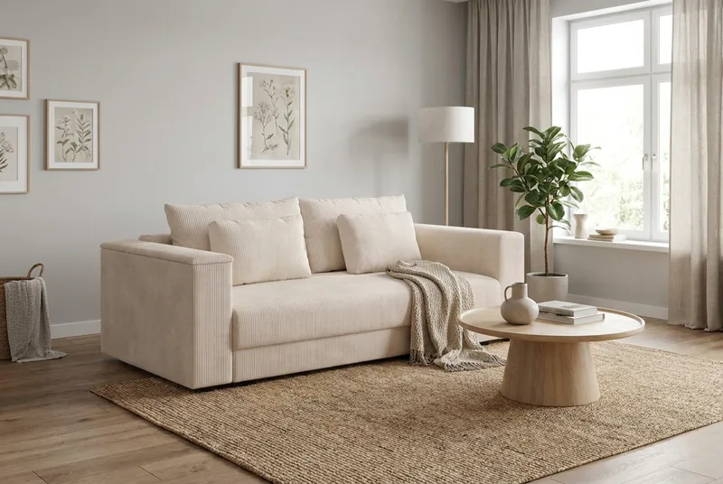 Bergen Extra djup 3-sits Bäddsoffa med Bäddmadrass i Polyesterskum och Tvättbar klädsel - Beige - Möbler - Soffa - Bäddsoffa