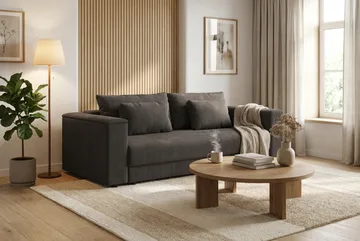 Bergen Extra djup 3-sits Bäddsoffa med Bäddmadrass i Polyesterskum och Tvättbar klädsel - Mörkgrå - Möbler - Soffa - Bäddsoffa