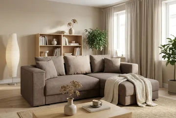 Bergen Extra djup 3-sits Bäddsoffa med Divan och Bäddmadrass i Latex och Tvättbar klädsel - Brun - Möbler - Soffa - Bäddsoffa