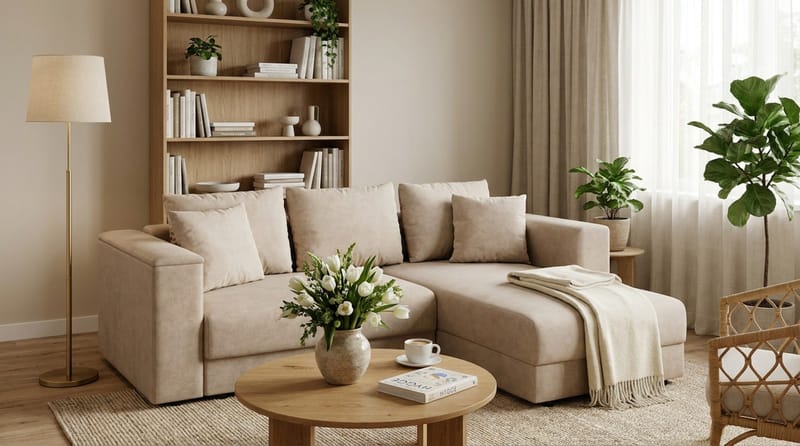 Bergen Extra djup 3-sits Bäddsoffa med Divan och Bäddmadrass i Memoryskum och Tvättbar klädsel - Beige - Möbler - Soffa - Bäddsoffa