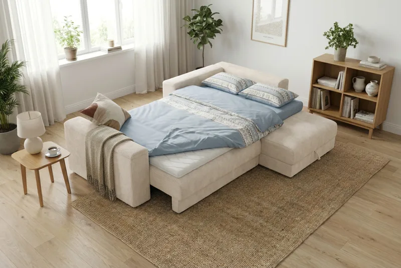 Bergen Extra djup 3-sits Bäddsoffa med Divan och Bäddmadrass i Polyesterskum och Tvättbar klädsel - Beige - Möbler - Soffa - Bäddsoffa