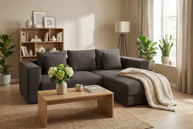 Bergen Extra djup 3-sits Bäddsoffa med Divan och Bäddmadrass i Polyesterskum och Tvättbar klädsel - Mörkgrå - Möbler - Soffa - Bäddsoffa