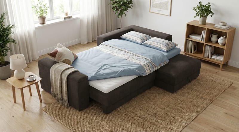 Bergen Extra djup 3-sits Bäddsoffa med Divan och Bäddmadrass i Polyesterskum och Tvättbar klädsel - Mörkgrå - Möbler - Soffa - Bäddsoffa