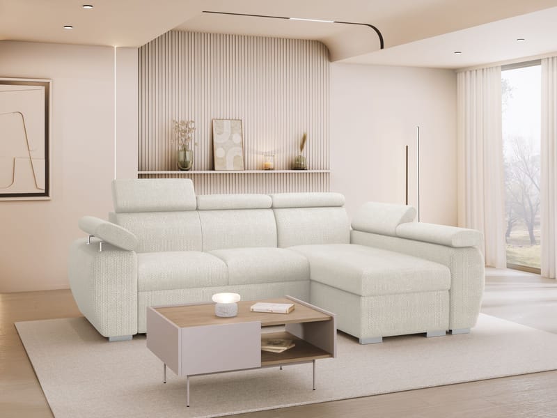 Binche 3-sits Bäddsoffa divan höger med förvaring - beige - Möbler - Soffa - Bäddsoffa