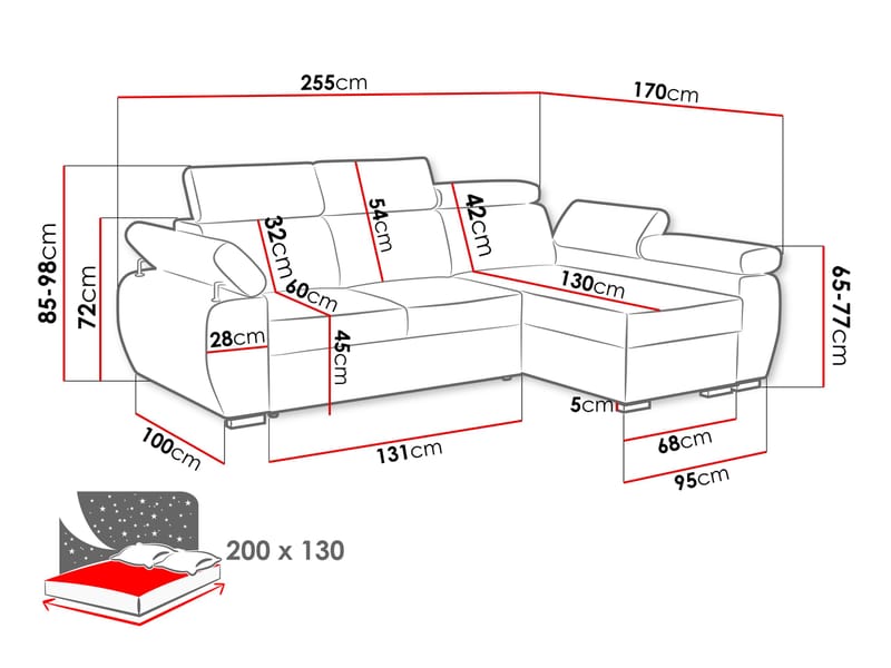 Binche 3-sits Bäddsoffa divan höger med förvaring - grå - Möbler - Soffa - Bäddsoffa