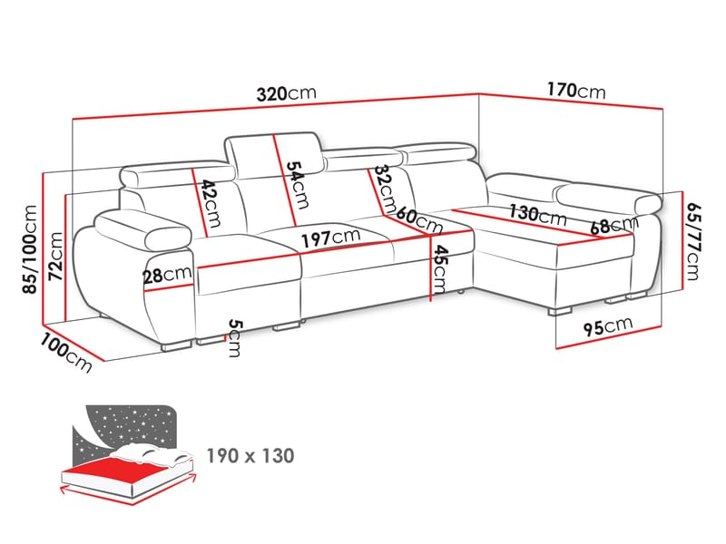 Binche 4-sits Bäddsoffa divan höger med förvaring - Beige - Möbler - Soffa - Bäddsoffa