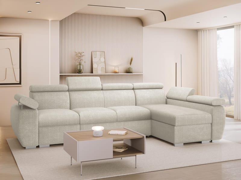 Binche 4-sits Bäddsoffa divan höger med förvaring - Beige - Möbler - Soffa - Bäddsoffa