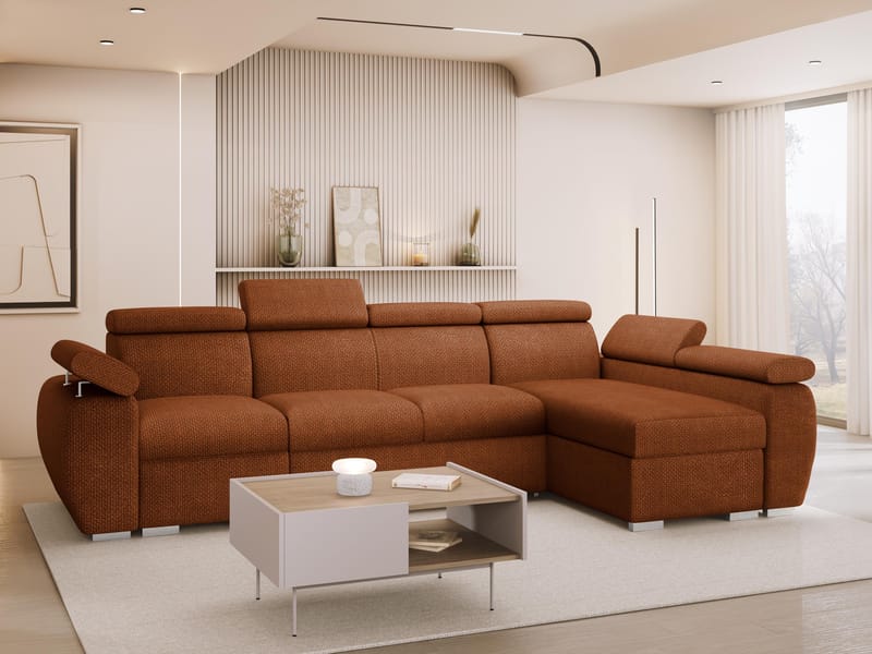 Binche 4-sits Bäddsoffa divan höger med förvaring - Brun - Möbler - Soffa - Bäddsoffa