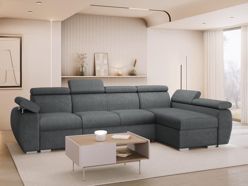 Binche 4-sits Bäddsoffa divan höger med förvaring - Mörkgrå - Möbler - Soffa - Bäddsoffa
