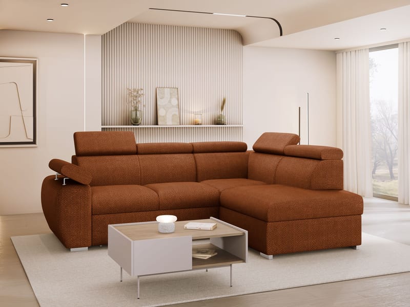 Binche 4-sits Bäddsoffa schäslong höger med förvaring - brun - Möbler - Soffa - Bäddsoffa