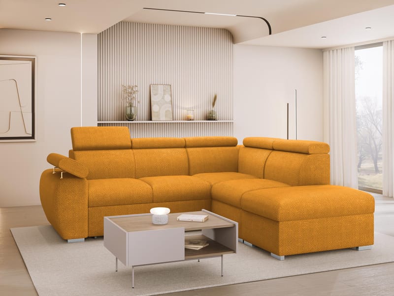Binche 4-sits Bäddsoffa schäslong höger med förvaring - Gul - Möbler - Soffa - Bäddsoffa
