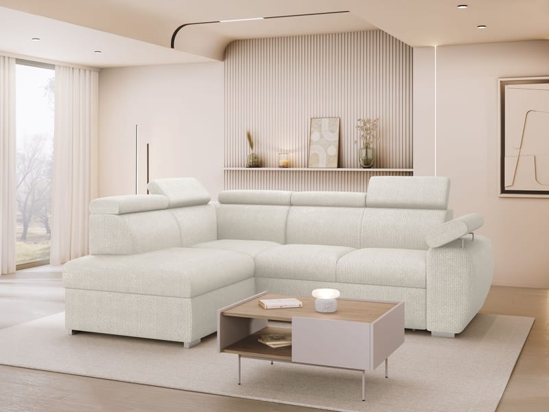 Binche 4-sits Bäddsoffa schäslong vänster med förvaring - Beige - Möbler - Soffa - Bäddsoffa