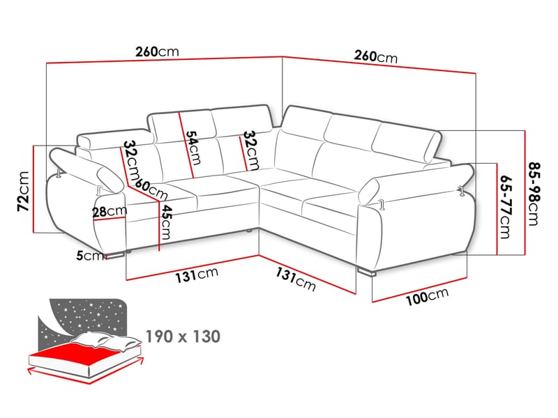 Binche 5-sits Bäddsoffa hörn med förvaring - Mörkgrå - Möbler - Soffa - Bäddsoffa