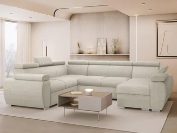 Binche 6-sits Bäddsoffa hörn med divan höger och förvaring - beige - Möbler - Soffa - Bäddsoffa