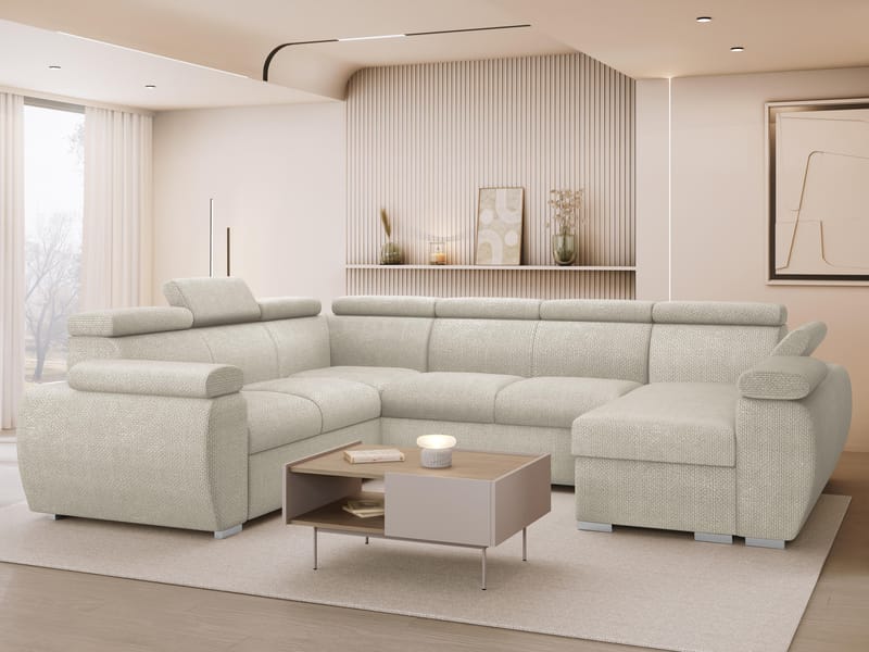 Binche 6-sits Bäddsoffa hörn med divan höger och förvaring - beige - Möbler - Soffa - Bäddsoffa