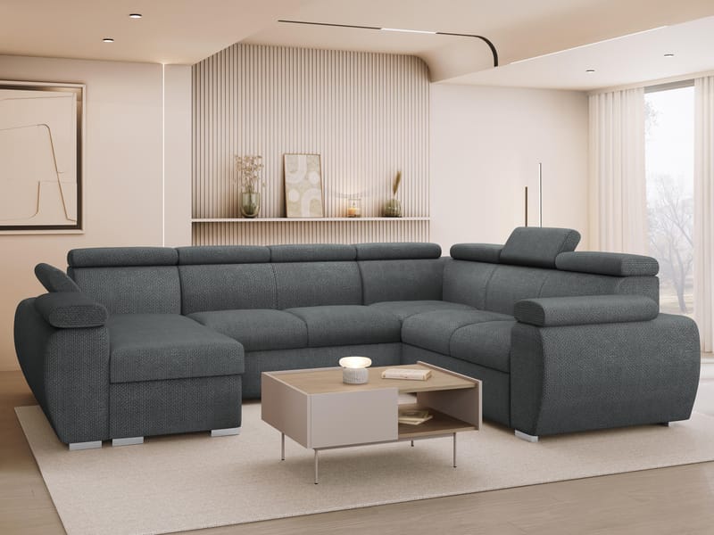 Binche 6-sits Bäddsoffa hörn med divan vänster och förvaring - Mörkgrå - Möbler - Soffa - Bäddsoffa