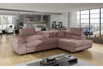 Bobis 3-sits Höger L-formad Hörnbäddsoffa med Schäslong i Plysch - Rosa - Möbler - Soffa - Bäddsoffa