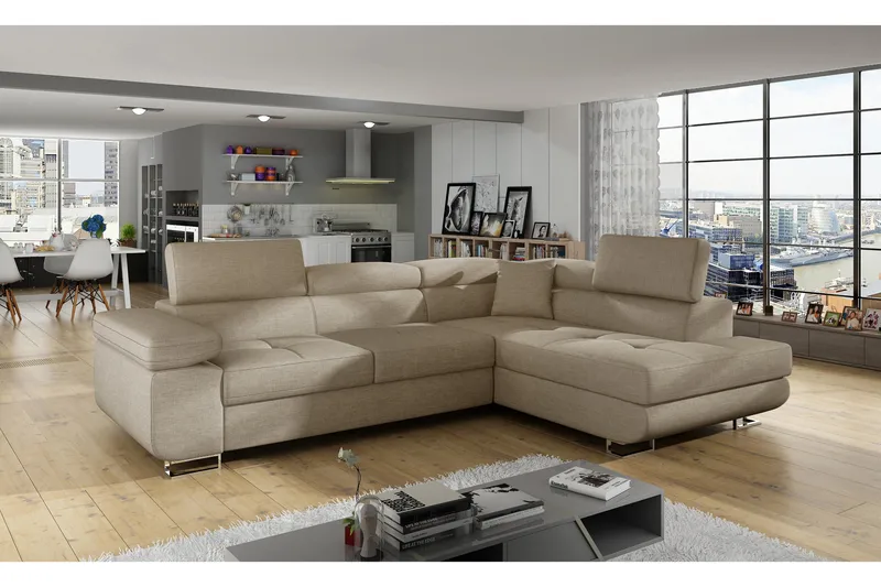 Bobis Bäddsoffa med Schäslong Höger - Beige - Möbler - Soffa - Bäddsoffa