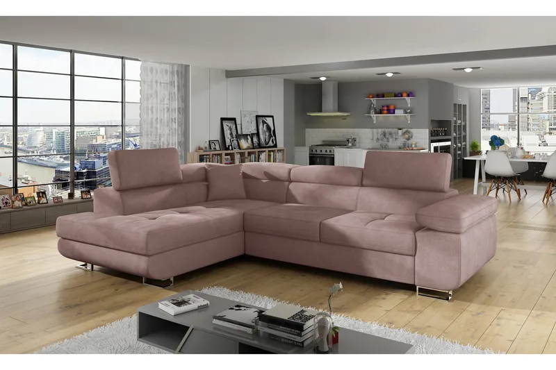 Bobis Bäddsoffa med Schäslong Vänster, Rosa