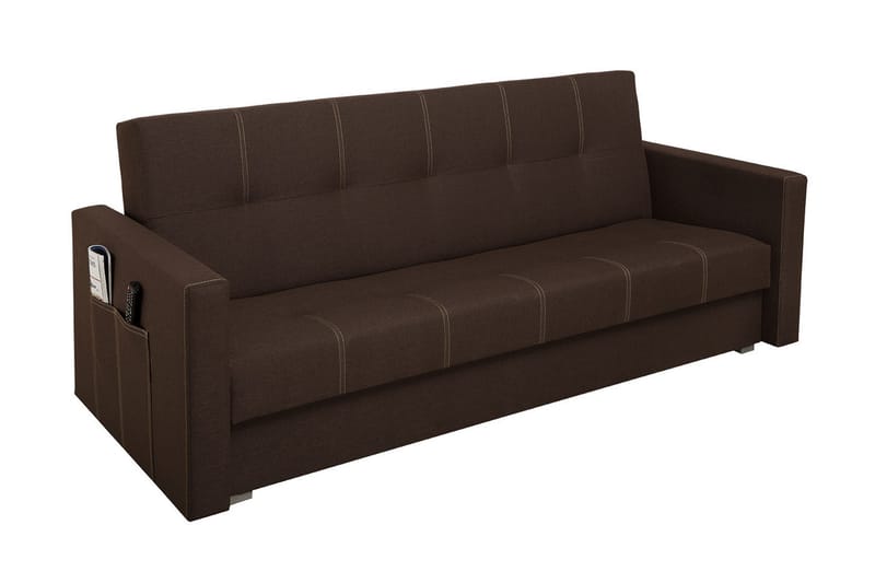 Bona 3-sits Rektangulär Längsbäddad Bäddsoffa 115x190 cm med Förvaring i Tyg - Brun - Möbler - Soffa - Bäddsoffa