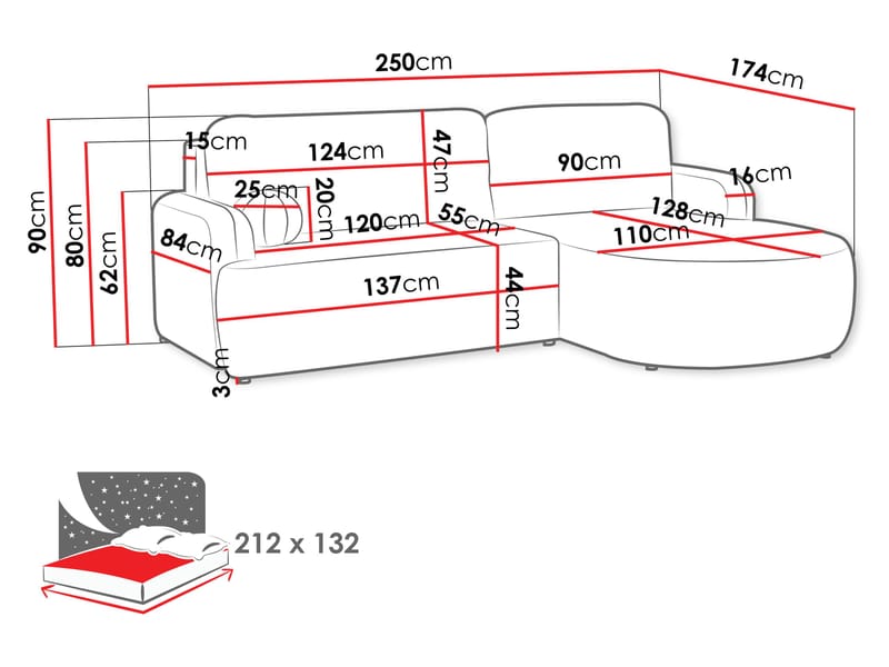 Branrel 3-sits Soffa med divan - Grå - Möbler - Soffa - Bäddsoffa