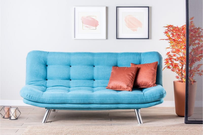 Breana 3-sits Rektangulär Längsbäddad Bäddsoffa 130x200 cm i Tyg - Turkos - Möbler - Soffa - Bäddsoffa