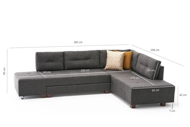 Brunei Bäddsoffa med Schäslong Höger - Antracit/Svart - Möbler - Soffa - Bäddsoffa