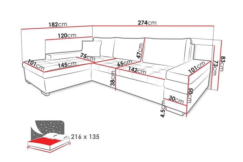 Bunty Bäddsoffa med Divan 3-sits - Mörkgrå/Ljusgrå - Möbler - Soffa - Bäddsoffa