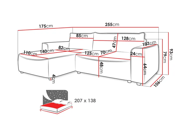 Burketown Bäddsoffa med Divan 3-sits i Sammet - Grå - Möbler - Soffa - Bäddsoffa