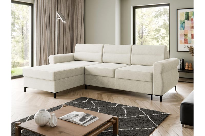 Busness Bäddsoffa med Divan 3-sits i Plysch - Beige - Möbler - Soffa - Bäddsoffa