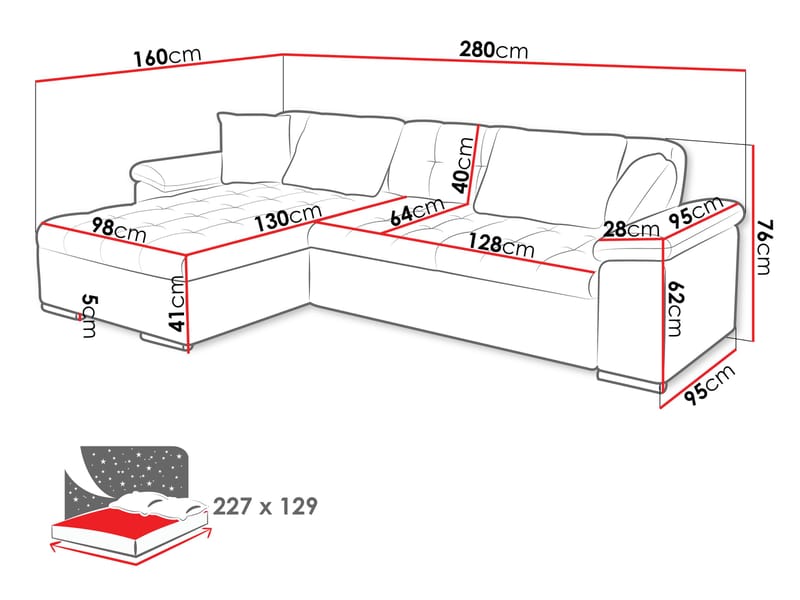 Camior 4-sits Bäddsoffa med divan Vänstervänd - grå - Möbler - Soffa - Bäddsoffa