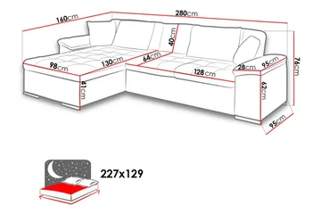 Camior Bäddsoffa m. Divan Förvaring 3-sits 227x129 - Grå - Möbler - Soffa - Bäddsoffa