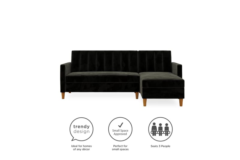 Celine 3-sits Divanbäddsoffa Sammet/Svart - Dorel Home - Möbler - Soffa - Bäddsoffa - Bäddsoffa divan