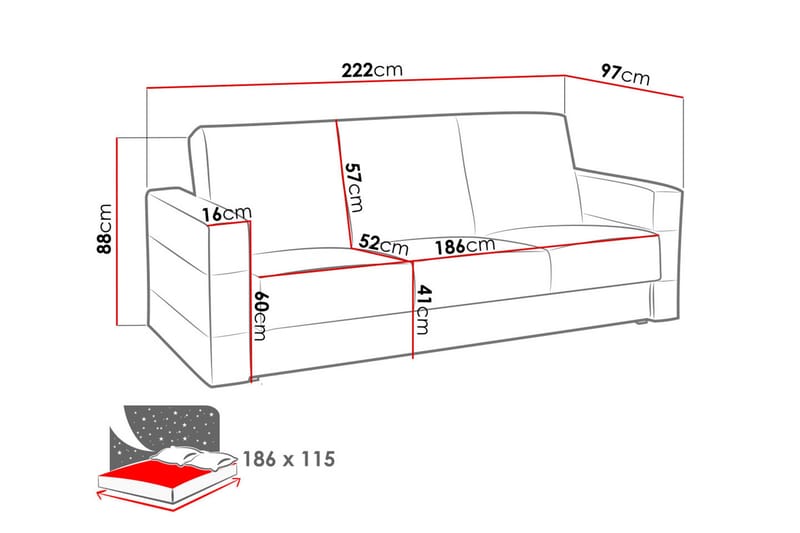 Cenia Bäddsoffa 222x97x88 cm - Grå/Lila - Möbler - Soffa - Bäddsoffa