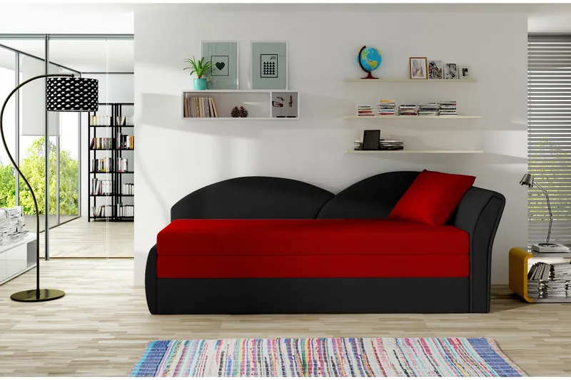 Chasidi 3-sits Högervänd Rektangulär Bäddsoffa i Plysch - Röd|Svart - Möbler - Soffa - Bäddsoffa