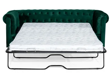 Chesterfield Lyx 3-sits Framåtbäddad bäddsoffa i sammet - Grön - Möbler - Soffa - Bäddsoffa