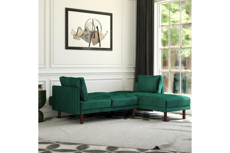 Clair 3-sits Bäddsoffa med Schäslong Ställbar Sammet/Grön/Tr - Dorel Home - Möbler - Soffa - Bäddsoffa - Bäddsoffa divan