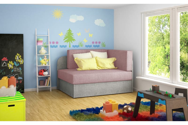 Crenviz 1-sits Kompakt Längsbäddad Bäddsoffa 73x166 cm i Tyg - Rosa|Grå - Möbler - Soffa - Bäddsoffa