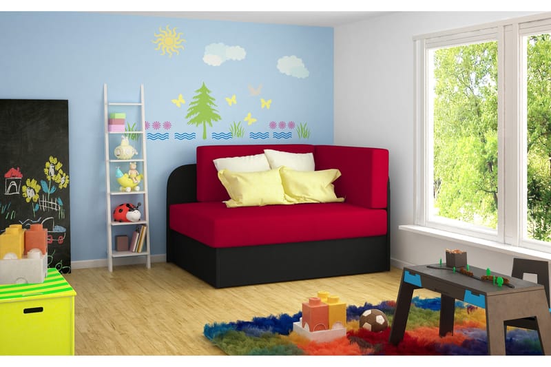 Crenviz 1-sits Kompakt Längsbäddad Bäddsoffa 73x166 cm i Plysch - Röd|Svart - Möbler - Soffa - Bäddsoffa