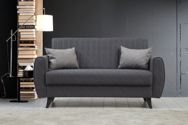 Dalima 2-sits Längsbäddad Bäddsoffa 55x125 cm med Förvaring i Linne - Antracit - Möbler - Soffa - Bäddsoffa