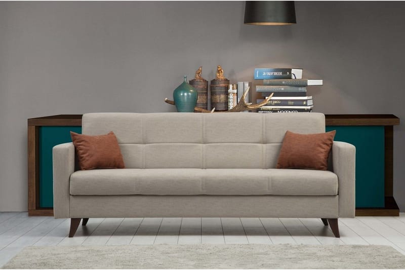 Darcia 3-sits Längsbäddad Bäddsoffa 75x183 cm med Förvaring i Tyg - Beige - Möbler - Soffa - Bäddsoffa