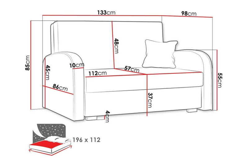 Denegal 2-sits Framåtbäddad Bäddsoffa 112x196 cm med Förvaring i Sammet - Grå - Möbler - Soffa - Bäddsoffa