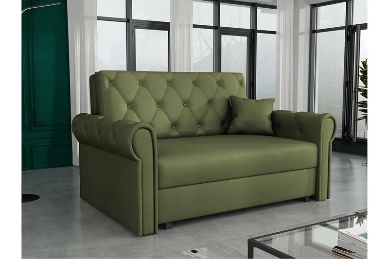 Denegal 2-sits liten bäddsoffa i Plysch - Grön - Möbler - Soffa - Bäddsoffa