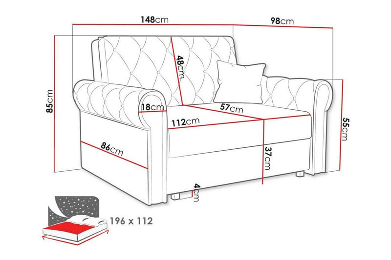 Denegal 2-sits liten bäddsoffa i Plysch - Grå - Möbler - Soffa - Bäddsoffa