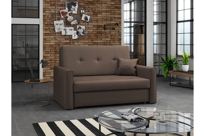 Denegal 2-sits liten bäddsoffa i Plysch - Brun - Möbler - Soffa - Bäddsoffa