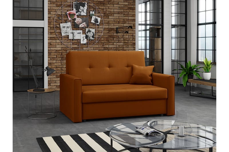 Denegal 2-sits liten bäddsoffa i Plysch - Gul - Möbler - Soffa - Bäddsoffa